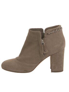 CHANEL Beige Suede CC Logo Ankle Booties
